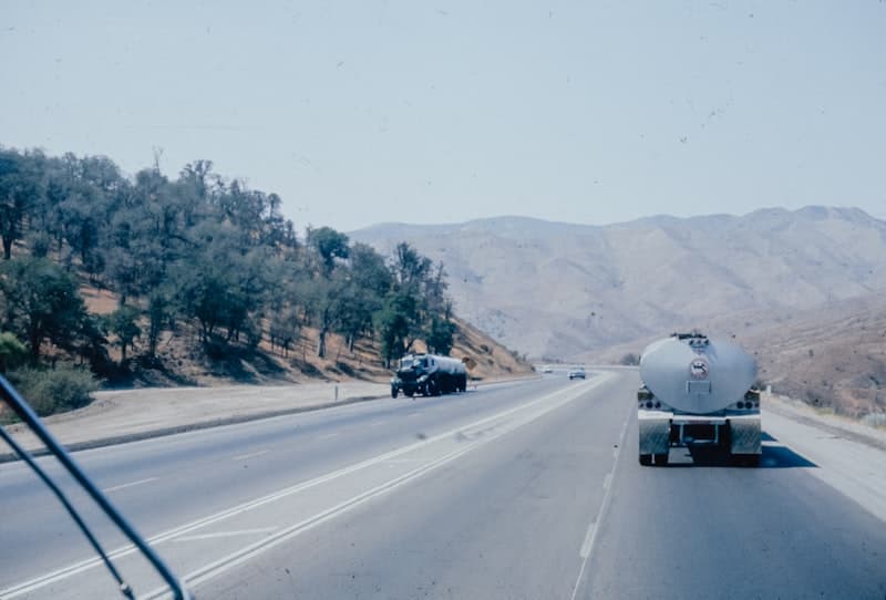 Tanker truck carrying dangerous goods on a highway